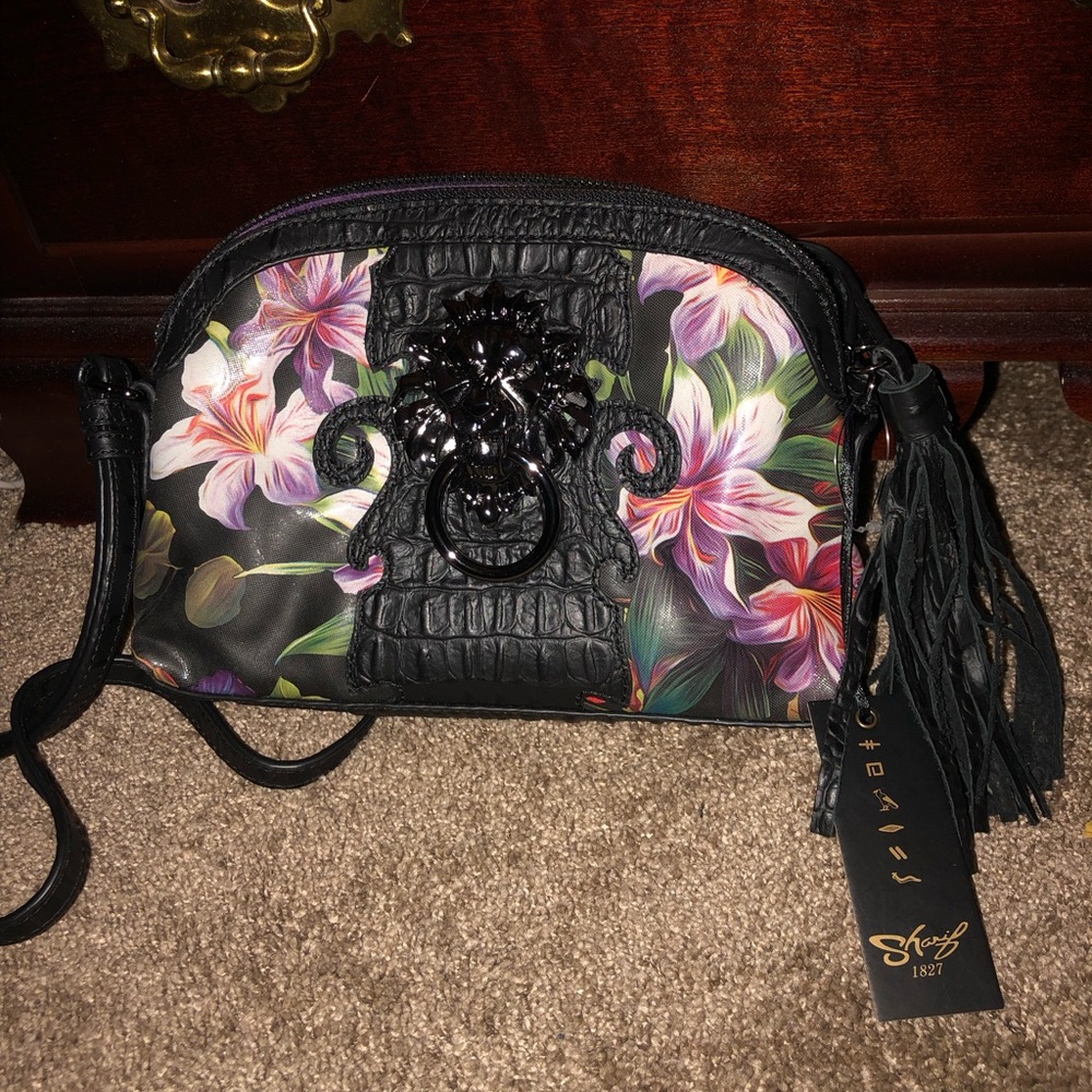 Sharif 1827 Multicolor Floral Lion Head Knock Doorbell Leather Bag